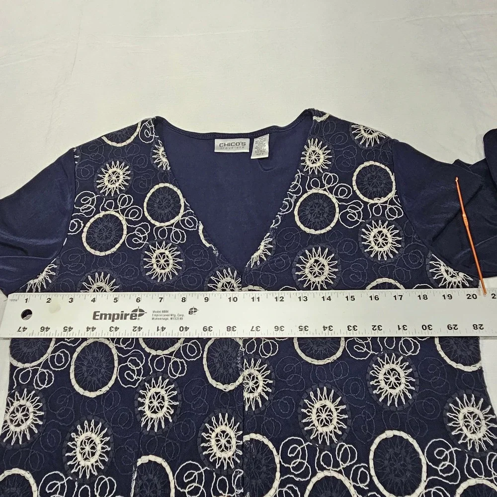 Navy Blue Embroidered Mesh Front Hook‎ and Eye Cardigan Long Sleeve V-Neck